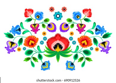 Folk embroidery ornament with flowers. Traditional polish pattern decoration - wycinanka, Wzory Lowickie