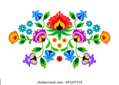 Folk embroidery ornament with flowers. Traditional authentic polish pattern decoration - wycinanka, Wzory Lowickie