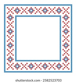 Folk Embroidery Pattern, Red and Blue, Traditional Decor with Copy Space
