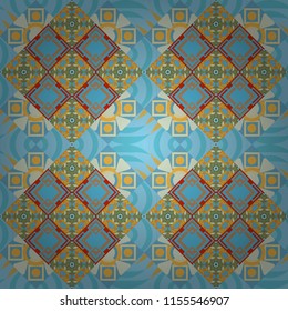 Folk ethnic floral ornamental mandala in black, brown and red colors. Vector abstract colorful painted kaleidoscopic graphic background. Seamless background pattern.