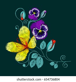Folk ethnic ornament from different field, garden flowers. Vector illustration.