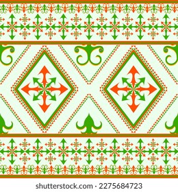 Folk ethnisch nahtlose Muster in Grün- und Orange-Tönen in Vektorgrafik-Design für Matte, Schal, Wickelpapier, Gewebe, Fliesen und mehr
