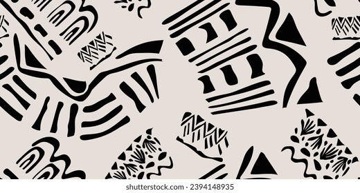Folk Fabric Fashion. Hand-drawn abstract seamless pattern. Vector illustration