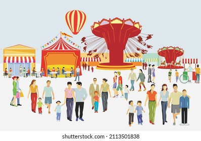 Folk festival with parents and children. illustration