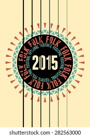 Folk Festival Poster With Guitar Rosette. Vector Illustration.