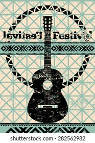 Folk festival poster. Retro typographical grunge vector illustration.