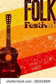 Folk Festival Poster. Retro Typographical Grunge Vector Illustration.