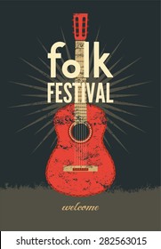 Folk Festival Poster. Retro Typographical Grunge Vector Illustration.