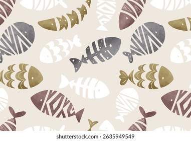 Folk Fish, padrão sem emenda de peixe abstrato