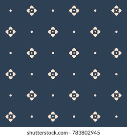 Folk floral all over hearts motif. Simple geometric flowers design. Indigo seamless vector ornament. Navy blue print block for doily lace paper, girly interior wallpaper, apparel textile, dress fabric