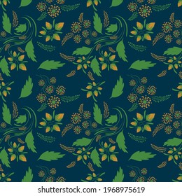Folk floral art pattern. Flowers abstract surface design. Seamless pattern