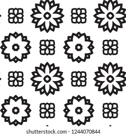 Folk floral black and white ornamental geometric motif. Minimal allover vector illustration for interior, wallpaper, fabric, textile, phone case. Modern bold line doodle design. Simple graphic print.