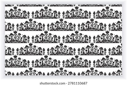 Folk Floral Border Seamless Pattern Vector Illustration Design