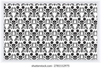 Folk Floral Border Seamless Pattern Vector Illustration Design