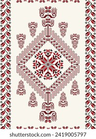 Folk floral embroidery pattern. Vector folk embroidery geometric floral shape seamless pattern. Floral cross stitch pattern use for carpet, rug, wall tapestry, table runner, cushion, upholstery, etc.