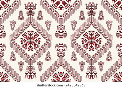 Folk floral embroidery pattern. Vector folk embroidery geometric floral shape seamless pattern. Floral cross stitch pattern use for fabric, textile, home decoration elements, upholstery, wrapping, etc