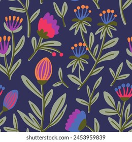 Folk Floral Fantasy Seamless Pattern with agapanthus and tulip svg