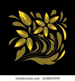 Folk floral flowers print Floral bouquet of fantasy folk flowers  Botanical illustration in flat cartoon style