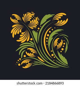 Folk floral flowers print Floral bouquet of fantasy folk flowers  Botanical illustration in flat cartoon style