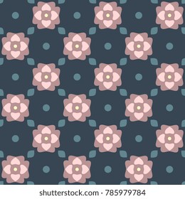 Folk floral motif in turquoise, mint, lilac pink. Decorative all over ornament for interior textile, wallpaper, fabric cloth, phone case. Simple geometric print block. Pale colors vector illustration.