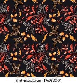 Folk floral pattern. Abstract flowers surface design. Seamless pattern