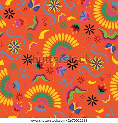 Folk floral pattern design for Hispanic Heritage month, Cinco de Mayo, Mexican fiesta celebration