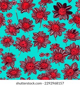 Folk floral seamless pattern background.