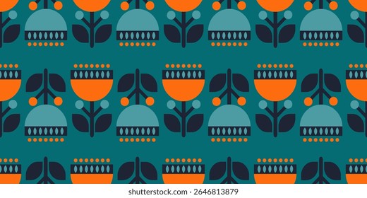 Folk floral seamless pattern with bold colors for fabric, wallpapers, stationery, and packaging