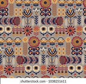 Folk floral seamless pattern. Modern abstract design for,paper, cover, fabric and other users