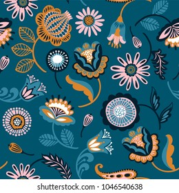 Folk floral seamless pattern. Modern abstract design for,paper, cover, fabric and other users