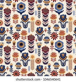 Folk floral seamless pattern. Modern abstract design for,paper, cover, fabric and other users