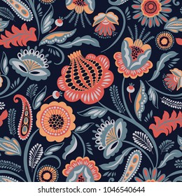 Folk floral seamless pattern. Modern abstract design for,paper, cover, fabric and other users