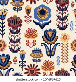 Folk floral seamless pattern. Modern abstract design for,paper, cover, fabric and other users