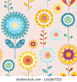Folk floral seamless pattern. Modern abstract design for, paper, cover, fabric. Vector design.