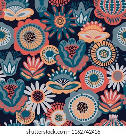 Folk floral seamless pattern. Modern abstract design for,paper, cover, fabric and other users