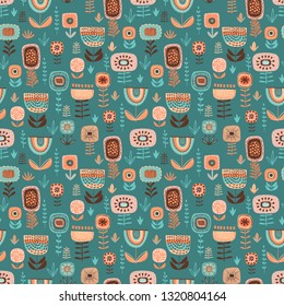 Folk floral seamless pattern. Modern abstract design for,paper, cover, fabric and other users