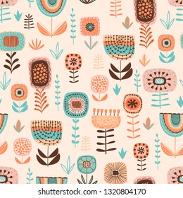 Folk floral seamless pattern. Modern abstract design for,paper, cover, fabric and other users