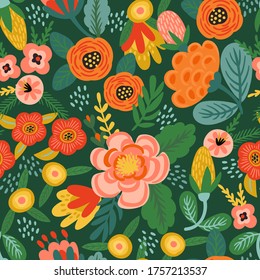 Folk floral seamless pattern. Modern abstract design for paper, cover, fabric, pacing and other users