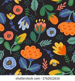 Folk floral seamless pattern. Modern abstract design for paper, cover, fabric, pacing and other users