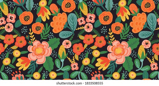 Folk floral seamless pattern. Modern abstract design for paper, cover, fabric, pacing and other users