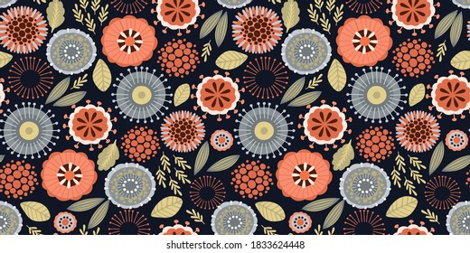 Folk floral seamless pattern. Modern abstract design for paper, cover, fabric, pacing and other users