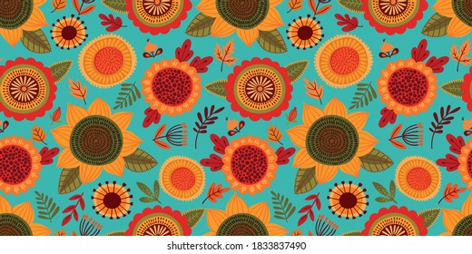 Folk floral seamless pattern. Modern abstract design for paper, cover, fabric, pacing and other users