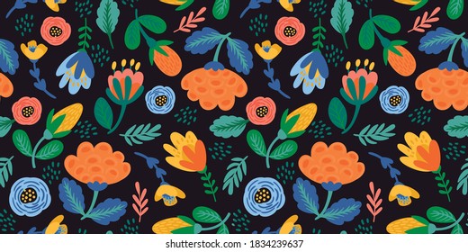 Folk floral seamless pattern. Modern abstract design for paper, cover, fabric, pacing and other users