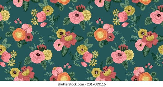 Folk floral seamless pattern. Modern abstract design for paper, cover, fabric, pacing and other users