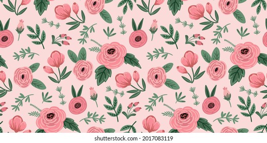 Folk floral seamless pattern. Modern abstract design for paper, cover, fabric, pacing and other users