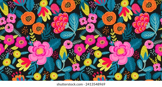 Folk floral seamless pattern. Modern abstract design for paper, cover, fabric, pacing and other users