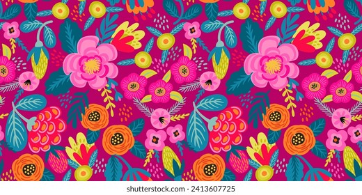 Folk floral seamless pattern. Modern abstract design for paper, cover, fabric, pacing and other users