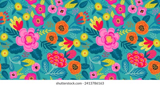 Folk floral seamless pattern. Modern abstract design for paper, cover, fabric, pacing and other users