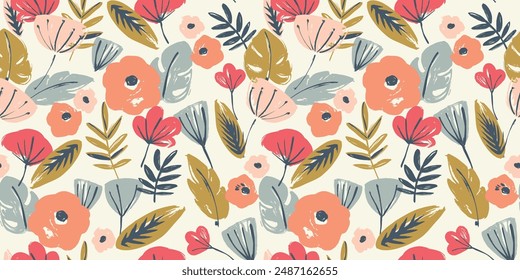 Folk floral seamless pattern. Modern abstract design for paper, cover, fabric, pacing and other users