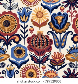 Folk floral seamless pattern. Modern abstract design for,paper, cover, fabric and other users